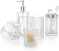 BSSN Glass Bathroom Accessories 5 Pcs, Clear Bathroom Set, Soap Dispenser, Toothbrush Holder Set, Tumber, Qtip Holder Set, Vintage Bathroom Sink Set, Cute Bathroom Decor by BSSN