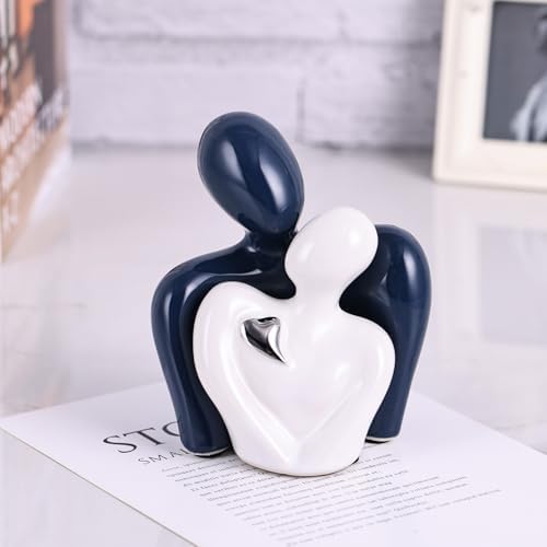 Mini Couple Ceramic Small Statue, Romantic Couple Figurine for Home Decor, Tv Stand, Living Room Nick nacks, Dresser for Bedroom, Shelves, Valentine, Items for Wedding Decor (Blue White and Silver) - Image 4