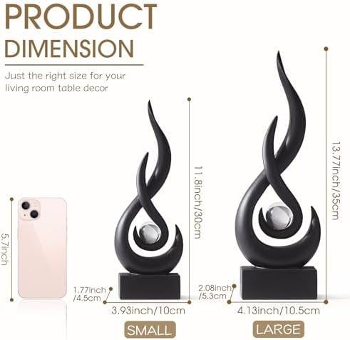 FJS Black Abstract Flame Sculpture for Living Room Coffee Table Decor - Image 3