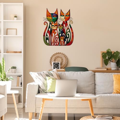 Wesiti Metal Cat Wall Art 11x11.8in Colorful Retro Iron Sculptures - Image 6