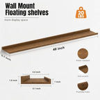 48inch Long Floating Shelves for Wall Decor, 3-Set Shelves with Lip, Brown - Image 3
