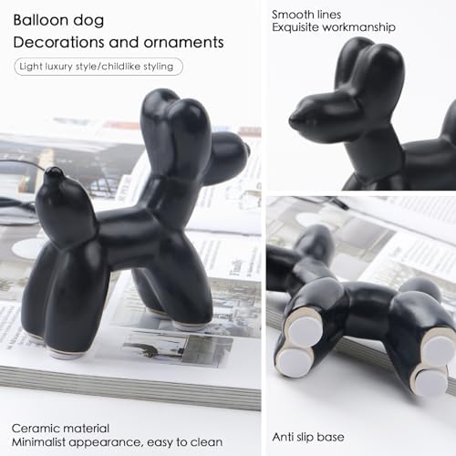 Notakia Cute Ceramics Black Balloon Dog Statue Crafts Living Room Desktop Decorations,Handmade Modern Small Ceramic Animal Statue Ornament Home Decor Accents - Image 4