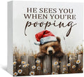 Christmas Bear Home Bathroom Decor Sign - Farmhouse Western Christmas Animal Bathroom Decor,Rustic Farm Animal He Sees You When You're Pooping Signs,Bear Gifts for Women by Nitelat