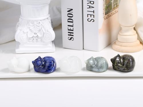 QINJIEJIE White Jade Cat Figurine Crystal Statue Healing Statue Decor - Image 7