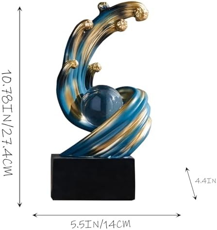Modern Abstract Decorative Wave Statue, Blue Abstract Art Home Decor,Crystal Ball Art Wave Resin Sculpture, Office Desk Stand, Dining Table Center Decorative Aesthetics(B,Blue) - Image 5