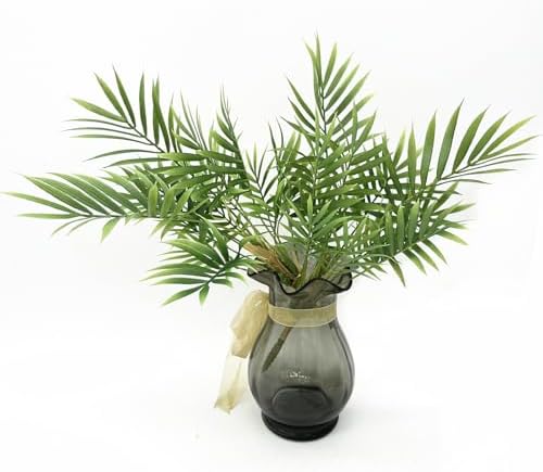 Artificial Parlor Palm Plant, Realistic Faux Tropical Greenery Stem Small Potted Fake Areca Palm Leaves Mini Palm Tree for Vase Fill, Home Office Decor, Indoor Garden Wedding Event Decoration 1 Pack - Image 4
