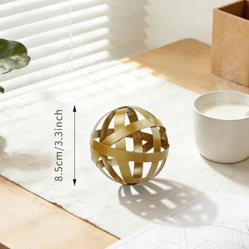 Kesywale 3.3 Inch Decorative Spheres Set of 3, Metal Band Decorative Balls Orbs Metal Spheres Home Decor Accents Dining Table Centerpieces for Living Room Bedroom Kitchen Office Coffee Table (Gold) - Image 2