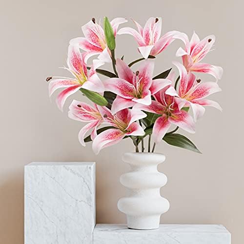 SNAIL GARDEN 12 Artificial Lily Flowers with 9 Heads Full Bloom Lily & 3 Buds, Long Stem Artificial Stargazer Lilies, Faux Tiger Bouquets for Home Hotel Flower Arrangement Party Decor - Image 2