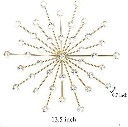 ZEXUIRU 3 Set Gold Starburst Wall Art for Home Decor Metal Bling Crystal Rhinestones Sunburst Wall Decor Sparkling Rhinestone Art Accent Gold - 13in - Image 6