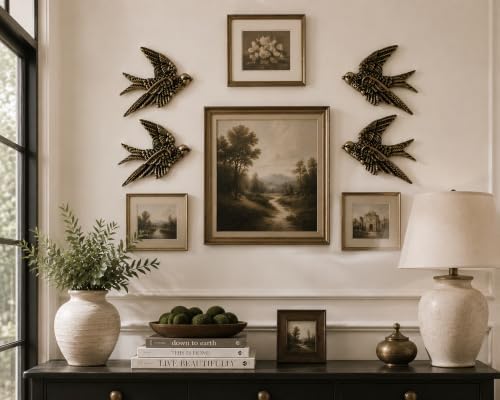 AMOIENSIS 4.75 Inch Vintage Swallow Bird Wall Sculpture Set of 4 - Image 6