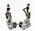 African Statues Art Sculptures Women Figure Girls Tribal Lady Figurine Black Women Home Decor Collectible Creative Vintage Gift Crafts (Black+White) - Image 3