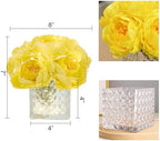 Artificial Peony Silk Flower Centerpieces with LED Light Faux Floral Arrangement in Glass Vase for Home Wedding Table Decoration (Yellow) - Image 2