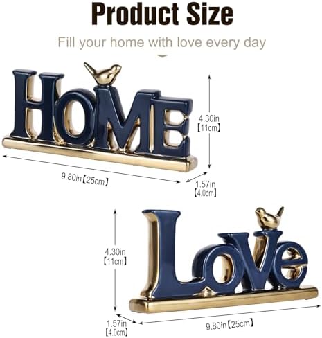 Love Sign Decor,Blue and Gold Room Decor Aesthetic, Knick Knack Shelf,Gold Bird Decor, Boho Bookshelf,Abstract Gold Statue,for Living Room,Bedroom, Contemporary Tv Stand Set of 2 (2, Blue) - Image 3