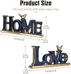 Love Sign Decor,Blue and Gold Room Decor Aesthetic, Knick Knack Shelf,Gold Bird Decor, Boho Bookshelf,Abstract Gold Statue,for Living Room,Bedroom, Contemporary Tv Stand Set of 2 (2, Blue) - Image 3