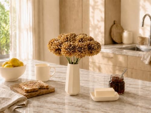 Mandy's 12pcs Artificial Light Brown Ball Chrysanthemum Flowers - Image 5