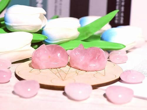 QINJIEJIE Rose Quartz Cat Decor Pink Gift Crystals Cat Stone Figurine - Image 4