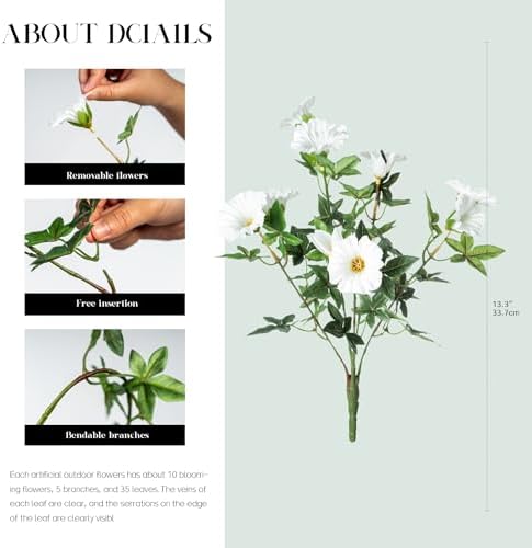 White Artificial Morning Glory Flowers for Outdoor Planters, UV Resistant Silk Faux Flowers for Hanging Basket, Porch & Window Box, Lifelike Farmhouse Garden Decor, No Pot, 13.3 Inch, 4 Bundles - Image 2