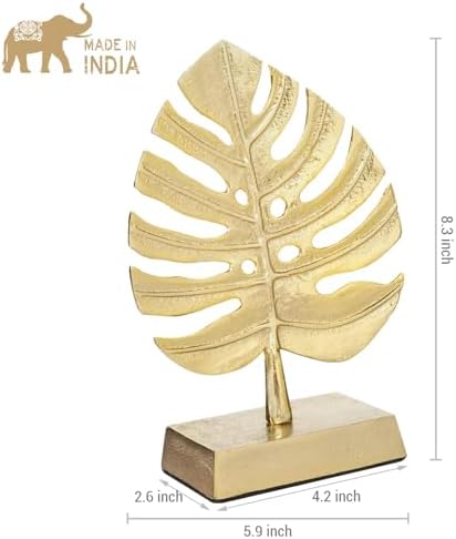 MyGift Brass Tone Metal Palm Leaf Modern Art Sculpture Decor, Monstera Plant Statue - Handcrafted in India - Image 5