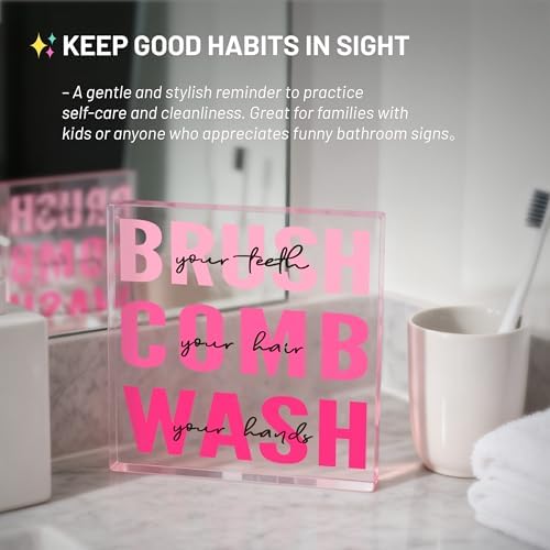 Pink Bathroom Decor, Acrylic Bathroom Decoration Sign, Cute Bath Rules Art, Aesthetic Vanity Sign for Girls, Women, Dorm Room, Restroom, Pink School Supplies Decor - Image 4