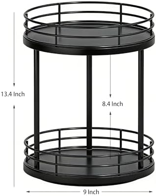 2-Tier Rotating Bathroom Countertop Organizer, Wooden Makeup Vanity Storage, Multifunctional Lazy Susan Turntable for Skincare, Perfume and Cosmetics (Black) - Image 5