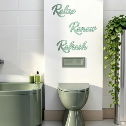 3 Pcs Bathroom Wall Decor Wooden Relax Renew Refresh Sign (Green) - Image 6