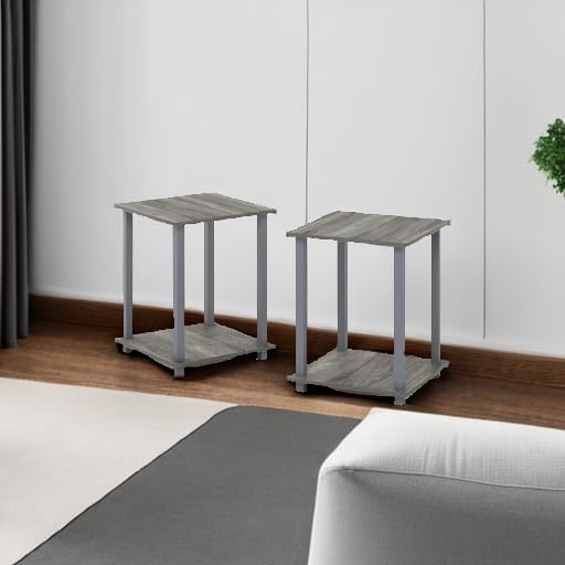 Furinno SIMPLISTIC Side Table Set of 2, 2-Tier Square Modern End Table - Image 6