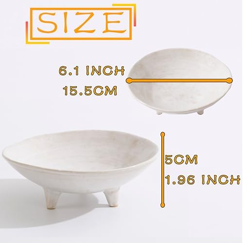 6" Small Decorative Bowl, Multi-Purpose Decorative Bowls for Keys, Candy and Home Decor, Ceramic Bowl （Retro White） - Image 2
