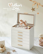 SONGMICS Jewelry Box Organizer, 6-Layer Storage with 5 Drawers, Glass Lid - Image 3