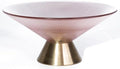 Tapered Glass Decorative Bowl(Pink) , 9.8 Inches Handblown Striped Design Glass Bowl with Rust Resistant Metal Base,Decorative Fruit Bowl for Home Decor,Table Centerpiece,Kitchen Island,Dining Decor by Unknown