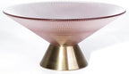 Tapered Glass Decorative Bowl(Pink) , 9.8 Inches Handblown Striped Design Glass Bowl with Rust Resistant Metal Base,Decorative Fruit Bowl for Home Decor,Table Centerpiece,Kitchen Island,Dining Decor by Unknown
