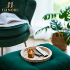 Hanobe Wooden Decortaive Coffee Table Tray, Round Candle Holder Centerpiece - Image 3