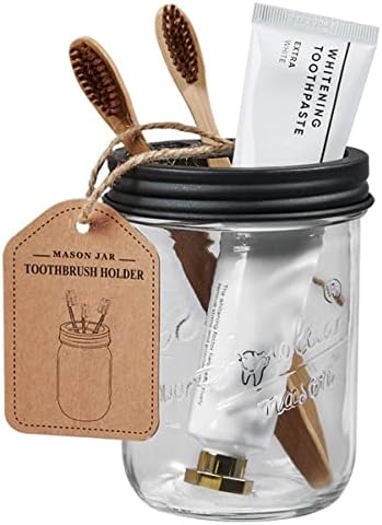 Amolliar Mason Jar Bathroom Accessories Set, 4Pcs Glass Bathroom Set, Black - Image 4