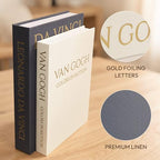 MAOBUYOU Decorative Storage Books Set of 2, Linen Cover, Gold Letters, Beige and Dark gray - Image 2