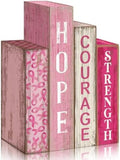 Lineshading 4 Pcs Breast Cancer Awareness Table Decor Pink Wooden Book Sign by Lineshading