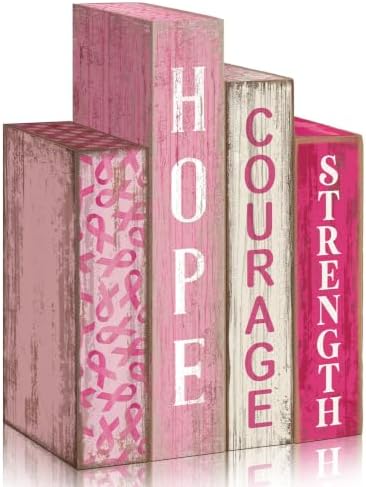 Lineshading 4 Pcs Breast Cancer Awareness Table Decor Pink Wooden Book Sign by Lineshading
