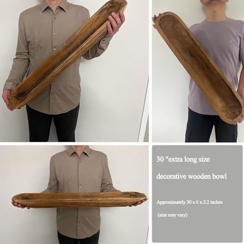 Wooden Dough Bowl Decor, Vintage Wooden Bowl Hand Carved Home Decor for Dining Table Center, Living Room, Kitchen Decor. (30inch brown) - Image 3
