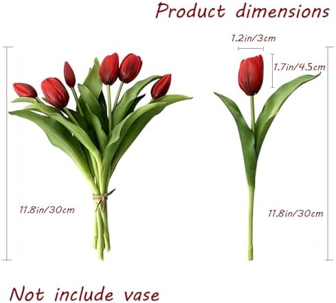 14 Pcs Real Touch Tulips Artificial Flowers Latex Stems Red - Image 2