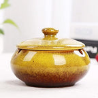Lependor Ceramic Ashtray with Lids, Windproof, Cigarette Ashtray for Indoor or Outdoor Use，Ash Holder for Smokers,Desktop Smoking Ash Tray for Home Office Decoration - Yellow - Image 2
