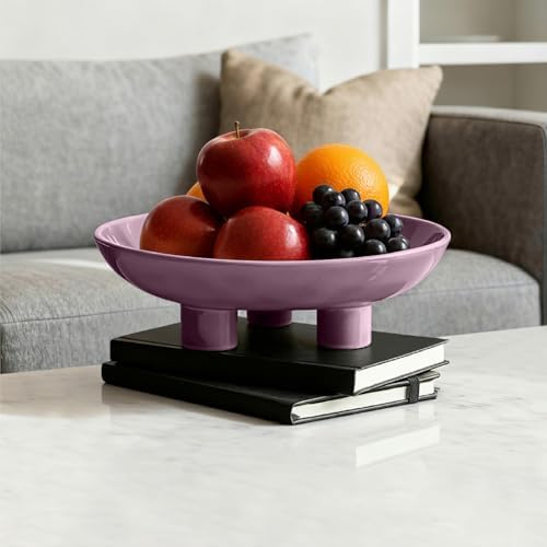 Three-Leg Ceramic Fruit Bowl, 10 Inch Oval Serving Dish for Kitchen Counter, Candy or Key Holder, Home Decor Accent Purple - Image 3