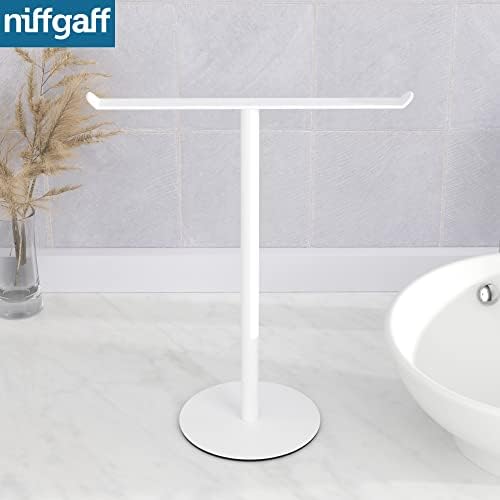 White T-Shaped Hand Towel Holder Stand for Countertops, Stainless Steel - Image 2