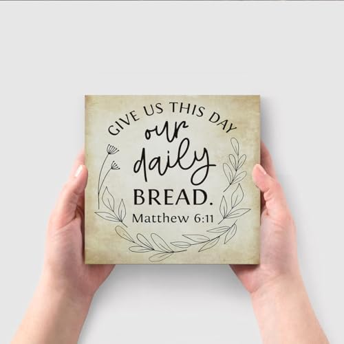 Inspirational Bible Verse Give Us This Day Our Daily Bread Wooden Box Sign Scripture Desk Decor Rustic Scripture Wood Block Plaque Box Sign for Home Office Shelf Table Decoration - Image 4