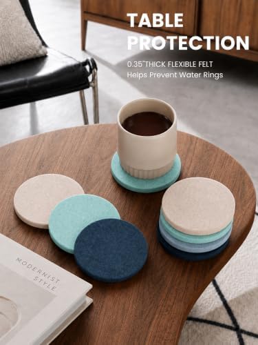 Fluxynara Felt Coasters with Holder, Set of 8 for Drinks, Ocean Gradient - Image 3