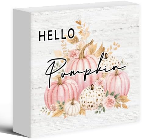 Fall Pink Pumpkin Floral Wood Box Sign Desk Decor 5X5 by Luipk