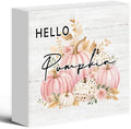 Fall Pink Pumpkin Floral Wood Box Sign Desk Decor 5X5 by Luipk