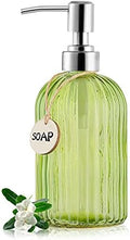 MOCLIF 16 OZ Soap Dispenser，Tempered Glass Clear Vertical Stripe with 304 Rust Proof Stainless Steel Pump Refillable Liquid Hand Soap Dispenser，for Bathroom, Kitchen, Dish Soap，Lotion (Green) by MOCLIF
