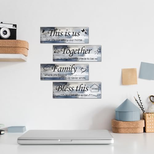 Lnond 4 Pieces Blue and Grey Abstract Living Room Wall Decor, Motivational Home Family Rustic Wall Art Decor for Bedroom Living Room, Rustic Wooden Farmhouse Home Decor, 12 x 4 Inch - Image 5