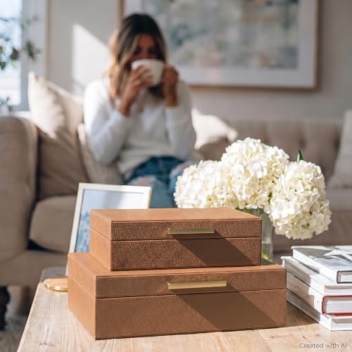 Decorative Storage Boxes with Lids - Set of 2 PU Leather Organizer Bins - Image 2