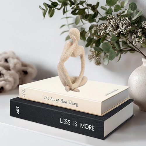 Small Reading Thinker Statues for Book Shelf Office, Sandstone,Set of 3 - Image 7