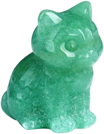 QINJIEJIE Green Aventurine Crystal Cat Figurines Healing Crystals Statue by QINJIEJIE