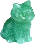 QINJIEJIE Green Aventurine Crystal Cat Figurines Healing Crystals Statue by QINJIEJIE